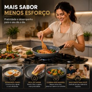 Frigideira Cerâmica Premium Antiaderente Indução Gás Elétrico Cabo Baquelite Silicone Premium Saudável Sem Óleo Alta Durabilidade Fácil Limpeza Panela Antiaderente Profissional Cozinha Moderna - Imagem 6