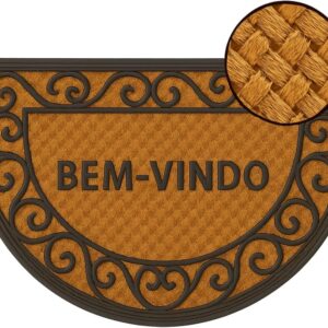 Tapete de Entrada Bem Vindo Fibra Natural Trançado Antiderrapante Capacho Emborrachado Decoração Estampado Resistente Porta Casa Apartamento Meia Lua Absorção Externo - Imagem 1