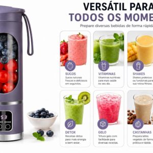 Mini Liquidificador Portátil Recarregável USB com Display Digital – Mixer de Frutas e Shake – Bateria Longa Duração, Compacto e Potente - Imagem 4