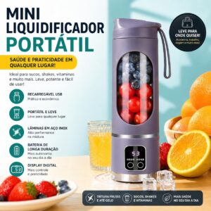 Mini Liquidificador Portátil Recarregável USB com Display Digital – Mixer de Frutas e Shake – Bateria Longa Duração, Compacto e Potente - Imagem 3
