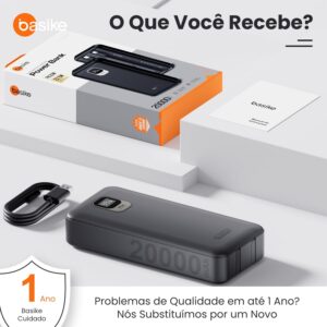Basike Power Bank, Carregador Portátil Universal 20000mAh, USB-A(até 22.5W)+USB-C(até PD20W), Carregamento Rápido, Led Indicador de Bateria para iPhone/Samsung/Huawei/Xiaomi (Preto) - Imagem 8