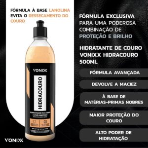 Kit Limpeza Interna Completa Hidratante Restaurador de Couro Hidracouro Limpa Couro Higicouro Limpador Bactericida Sintra Fast Revitalizador Plásticos Internos Intense 500ml Vonixx - Imagem 4