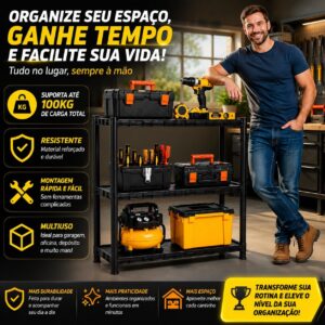 Estante Plástica Preta 3 Prateleiras Multiuso Organizadora Modular - Imagem 2