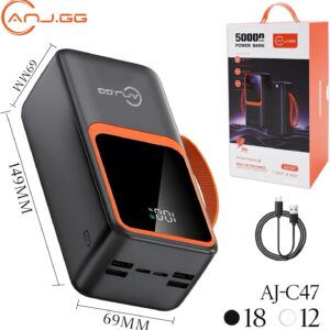 Carregador de Alta Autonomia 50000mah Conexão Digital Turbo PD para Viagens e Camping Fonte de Energia Portátil Turbo 22.5W PD Ultra Capacidade Multidispositivo (Preto) - Imagem 3