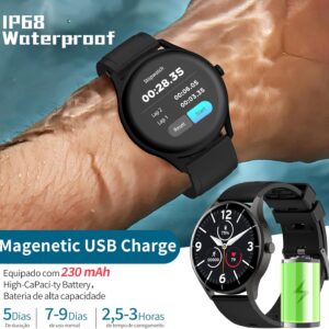 Smartwatch PEJE Relógio Smartwatch com Pulseira Extra - Tela Touch HD 1.28",À Prova d'Água IP68,Faz Chamadas Bluetooth,123+ Modos Esportivos,Bateria de 5-7 Dias,Compatível com iOS/Android.(Preto) | Tela HD de 1,28”, IP68, Bateria de 3–7 dias, Notificações, Música, Clima, iOS/Android, Uso Simples e Rápido,Preto - Imagem 8