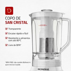 MONDIAL, Liquidificador Turbo, Branco/Inox, 1100W, 220V - L-1100-WI - Imagem 5