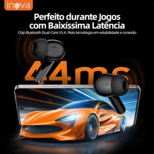 INAVA Fone de Ouvido Bluetooth,Bateria 30H,Drivers Duplos, 6 Microfones Chamadas Nitidas AI, Som Hi-Res,Fones de Ouvido para iPhone e Android (Preto) - Imagem 3