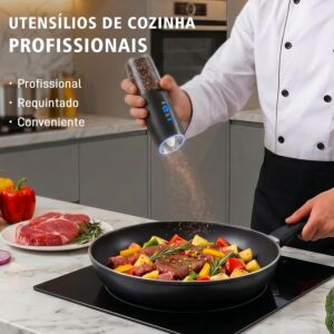 Kit 2 Moedor de Pimenta e Sal Elétrico Automático, Sensor por Inclinação, Operação com Uma Mão, Luz LED, Carregamento por Tipo-C, Ajuste de Moagem, 135ml, Preto, para Cozinha e Churrasco - Imagem 3