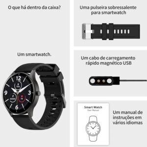 Smartwatch PEJE Relógio Smartwatch com Pulseira Extra - Tela Touch HD 1.28",À Prova d'Água IP68,Faz Chamadas Bluetooth,123+ Modos Esportivos,Bateria de 5-7 Dias,Compatível com iOS/Android.(Preto) | Tela HD de 1,28”, IP68, Bateria de 3–7 dias, Notificações, Música, Clima, iOS/Android, Uso Simples e Rápido,Preto - Imagem 2