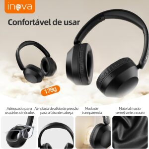 Fone de Ouvido Bluetooth INAVA Headphone Bluethooth, Preto | 25h, Áudio Hi-Res, Headset com Microfone, ENC, Suitable for Travel, Home, and Office Use - Imagem 2