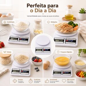 Balança Digital de Cozinha Alta Precisão até 10kg com Display LCD | Ideal para Receitas, Confeitaria, Dietas e Controle de Porções | Função Tara e Medição Precisa de Alimentos - Imagem 9