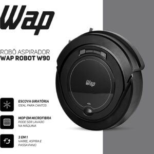 Aspirador de Pó Robô WAP ROBOT W90 3 em 1 | Automático, 250ml, Sistema Antiqueda, Rodas Emborrachadas, 30W, 3,6VDC, Bivolt - Imagem 6