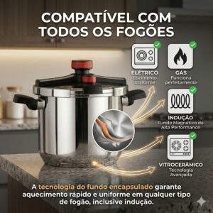 Panela de Pressão Aço Inox 6 Litros Fundo Triplo Indução e Gás - Segurança Tripla e Cozimento Rápido - Modelo Premium Polido - Imagem 4