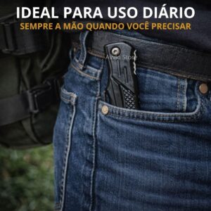 Canivete Tático Retrátil Dobrável Portátil Faca Clip de Bolso Camping Pesca Caça Aço Carbono Preto 16cm Lâmina Afiada Cabo Texturizado Alta Resistência Presente Homens Premium - Imagem 4