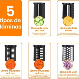 Ralador Elétrico 5 em 1 Profissional Cortador de Legumes Eletrico, 300W, Aço Inoxidável, Ralador de legumes eletrico, 220v, Ideal Para Cozinhas Domésticas e Pequenos Restaurantes - Imagem 3