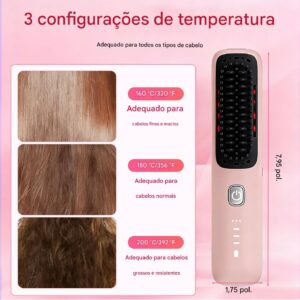 Mini Escova Alisadora de Cabelo Sem Fio, Portátil com 3 Níveis de Temperatura, Display LED, Aquecimento Rápido, Elimina Frizz - Imagem 2