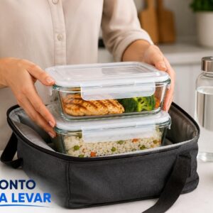 Kit 3 Potes de Vidro Herméticos 640ml com 4 Travas Ideal para Marmitas e Conservação de Alimentos, Vedação Total, Refratário para Forno e Freezer - Imagem 2