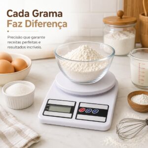 Balança Digital de Cozinha Alta Precisão até 10kg com Display LCD | Ideal para Receitas, Confeitaria, Dietas e Controle de Porções | Função Tara e Medição Precisa de Alimentos - Imagem 3