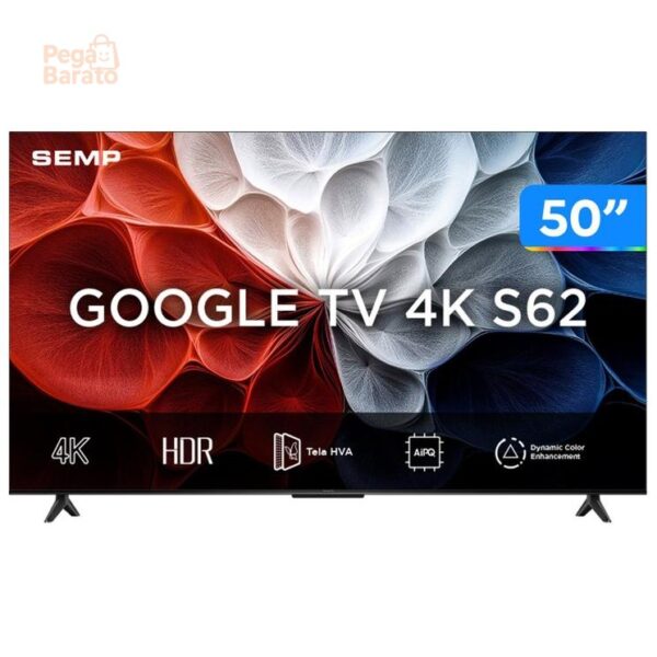Smart TV 50" SEMP 4K UHD LED 50S62 Google TV AiPQ Google Assistente 3 HDMI