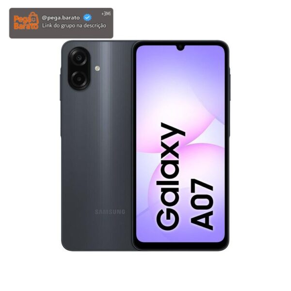Smartphone Samsung A07 128GB Preto 4GB RAM Tela 6,7" Câm. Dupla + Selfie 8MP