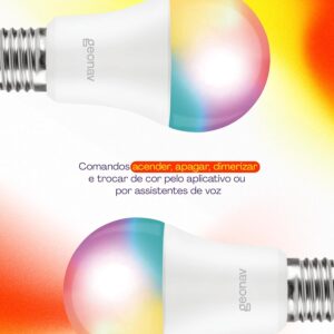 Hi by Geonav Lâmpada Inteligente Led 9W, Wi-Fi, E27, Branco Frio/Quente/RGBW 16 milhões de cores, Dimerizável, Controle no Aplicativo, 810 Lúmens, Bivolt, Compatível com Alexa e Google Assistente - Imagem 5