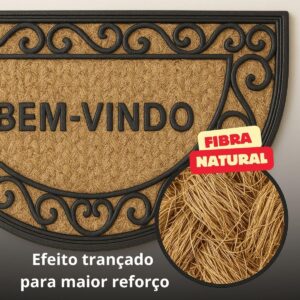 Tapete de Entrada Bem Vindo Fibra Natural Trançado Antiderrapante Capacho Emborrachado Decoração Estampado Resistente Porta Casa Apartamento Meia Lua Absorção Externo - Imagem 6