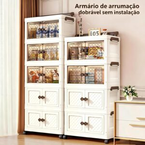 BEMMY Armário Multiuso Caixa Armazenamento Dobrável Rodinha,Armário Organizador Grande Dobrável de 5 Níveis 131.5 * 55 * 28CM - Imagem 3