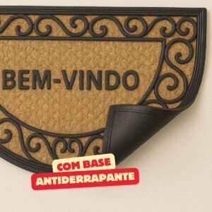 Tapete de Entrada Bem Vindo Fibra Natural Trançado Antiderrapante Capacho Emborrachado Decoração Estampado Resistente Porta Casa Apartamento Meia Lua Absorção Externo - Imagem 4