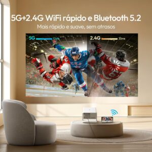 VEVSHAO A16 Projetor Full HD 1080P Nativo,400 ANSI Lumens, Android 12,Wi-Fi 6 Dual Band e Bluetooth 5.0,Foco Automático,Keystone Automático,Rotação 360°,Tela de 35" a 200",automatic obstacle avoidance - Imagem 7