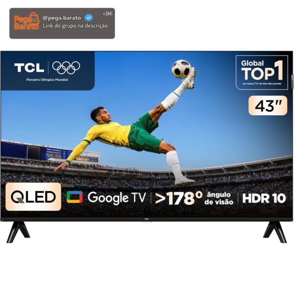 TCL, Smart TV, 43 Polegadas, FHD QLED, WiFi, Bluetooth, Google TV, 2 HDMI, HDR10, Dolby Audio, 43S5K