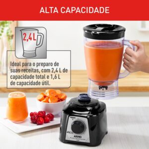Liquidificador Arno Power Mix 700W LQ19, Preto, Jarra de 2,4L, 4 Lâminas AFIAMAX 18% Mais Afiadas, 3 Velocidades, Alta Durabilidade e Desempenho Superior, 220V - Imagem 4
