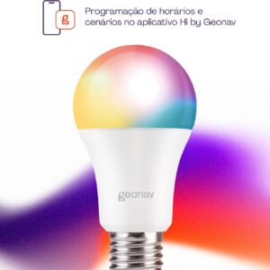 Hi by Geonav Lâmpada Inteligente Led 9W, Wi-Fi, E27, Branco Frio/Quente/RGBW 16 milhões de cores, Dimerizável, Controle no Aplicativo, 810 Lúmens, Bivolt, Compatível com Alexa e Google Assistente - Imagem 4