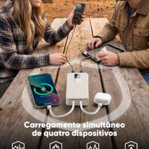 INAVA Power Bank, Carregador Portátil Universal 20000mAh, Carregamento Rápido 22.5W PD, Design Ergonômico, Compatível com iPhone 17/16/15/14/13/12 e Android, Ideal para Viagens (Branco) - Imagem 4