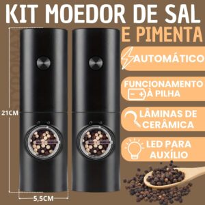 Kit 2 Moedor Elétrico de Sal e Pimenta Tempero (Pacote com 2) Conjunto Moedor de Sal Grosso e Pimenta Do Reino Automático Com Recipiente de 70 ml Luz Led Para Churrasco na Cozinha (Preto) (2) - Imagem 2