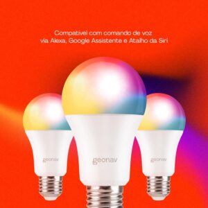 Hi by Geonav Lâmpada Inteligente Led 9W, Wi-Fi, E27, Branco Frio/Quente/RGBW 16 milhões de cores, Dimerizável, Controle no Aplicativo, 810 Lúmens, Bivolt, Compatível com Alexa e Google Assistente - Imagem 6