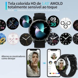 Smartwatch PEJE Relógio Smartwatch com Pulseira Extra - Tela Touch HD 1.28",À Prova d'Água IP68,Faz Chamadas Bluetooth,123+ Modos Esportivos,Bateria de 5-7 Dias,Compatível com iOS/Android.(Preto) | Tela HD de 1,28”, IP68, Bateria de 3–7 dias, Notificações, Música, Clima, iOS/Android, Uso Simples e Rápido,Preto - Imagem 7