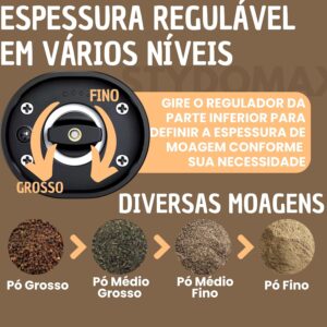 Kit 2 Moedor Elétrico de Sal e Pimenta Tempero (Pacote com 2) Conjunto Moedor de Sal Grosso e Pimenta Do Reino Automático Com Recipiente de 70 ml Luz Led Para Churrasco na Cozinha (Preto) (2) - Imagem 4