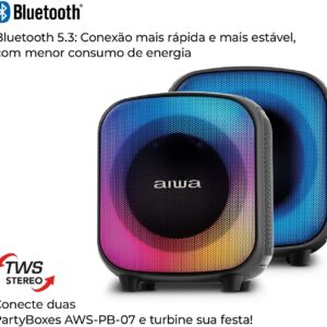 Caixa de Som PartyBox AIWA PB-07 Bluetooth 8H RGB USB TWS Preto - Imagem 9