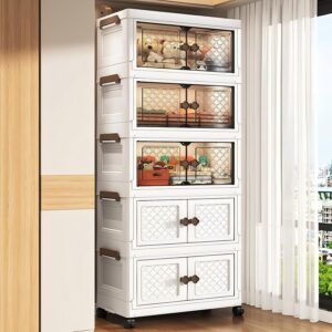 BEMMY Armário Multiuso Caixa Armazenamento Dobrável Rodinha,Armário Organizador Grande Dobrável de 5 Níveis 131.5 * 55 * 28CM - Imagem 5