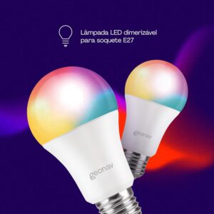 Hi by Geonav Lâmpada Inteligente Led 9W, Wi-Fi, E27, Branco Frio/Quente/RGBW 16 milhões de cores, Dimerizável, Controle no Aplicativo, 810 Lúmens, Bivolt, Compatível com Alexa e Google Assistente - Imagem 2