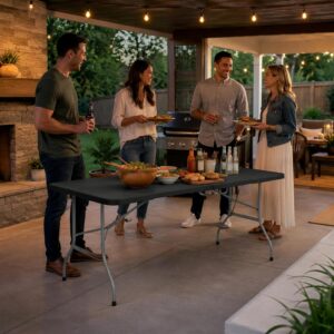 Mesa Dobrável 1,80m Portátil Preta Tipo Maleta com Alça – Resistente e Leve, Ideal para Camping, Praia, Jardim, Festas e Área Gourmet Interna ou Externa - Imagem 2
