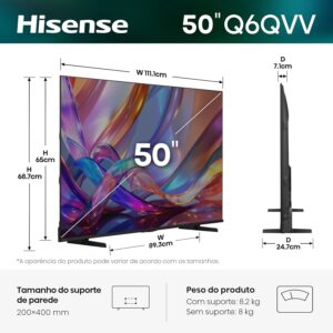 Hisense Smart TV 4K 50" Polegadas 50Q6QVV com Processador AI, Dolby Vision, HDR10+, HLG, Filmmaker Mode, Dolby Gaming, Dolby Atmos, MiraCast e Compatibilidade Alexa e Google - Imagem 4