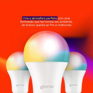 Hi by Geonav Lâmpada Inteligente Led 9W, Wi-Fi, E27, Branco Frio/Quente/RGBW 16 milhões de cores, Dimerizável, Controle no Aplicativo, 810 Lúmens, Bivolt, Compatível com Alexa e Google Assistente - Imagem 3
