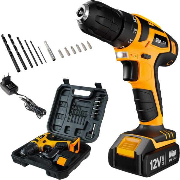Parafusadeira e Furadeira WAP à Bateria 12V BPF-12K3 | Kit de 13 Acessórios e Maleta, Empunhadura Emborrachada, Bivolt