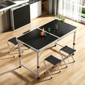BEMMY Mesa Dobravel Portatil de Liga de Alumínio 90CM com 2 Banquinhos Pequenos, Escrivaninha Dobravel Maleta para Camping Pesca Jardim Área Externa Ou Interna - Imagem 9