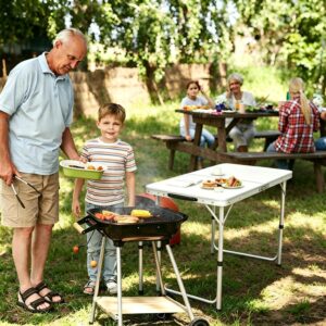 BEMMY Mesa Dobravel Portatil de Liga de Alumínio 120CM com 4 Banquinhos Pequenos, Escrivaninha Dobravel Maleta para Camping Pesca Jardim Área Externa Ou Interna - Imagem 3