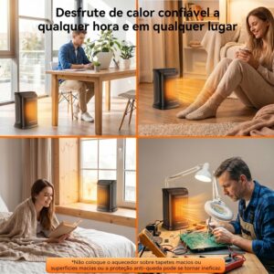 Ventilador de Ar Frio e Aquecedor TURU HOME Aquecedor Cerâmico PTC, 127V | 4 em 1, Termostato 10°C a 30°C, Oscilação 70°, Timer 12h, Controle Remoto, Proteção Térmica, Pequeno, para Quarto Escritório - Imagem 9