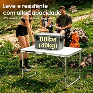 BEMMY Mesa Dobravel Portatil de Liga de Alumínio 120CM com 4 Banquinhos Pequenos, Escrivaninha Dobravel Maleta para Camping Pesca Jardim Área Externa Ou Interna - Imagem 6