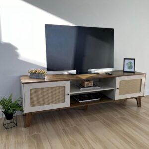 Rack para Tv ate 75" com 2 portas CHARLOTTE cor Pinho/Off White - Artely - Imagem 2