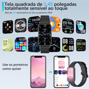PEJE Band 1,1.45" TFT Tela, Smartwatchs,IP68 à Prova d‘Água,Relogio Smartwatch Feminino,100+ Modos Esportivos, Notificações Inteligentes, Assistente de Voz, Compatível com iOS/Android（Preto） - Imagem 7